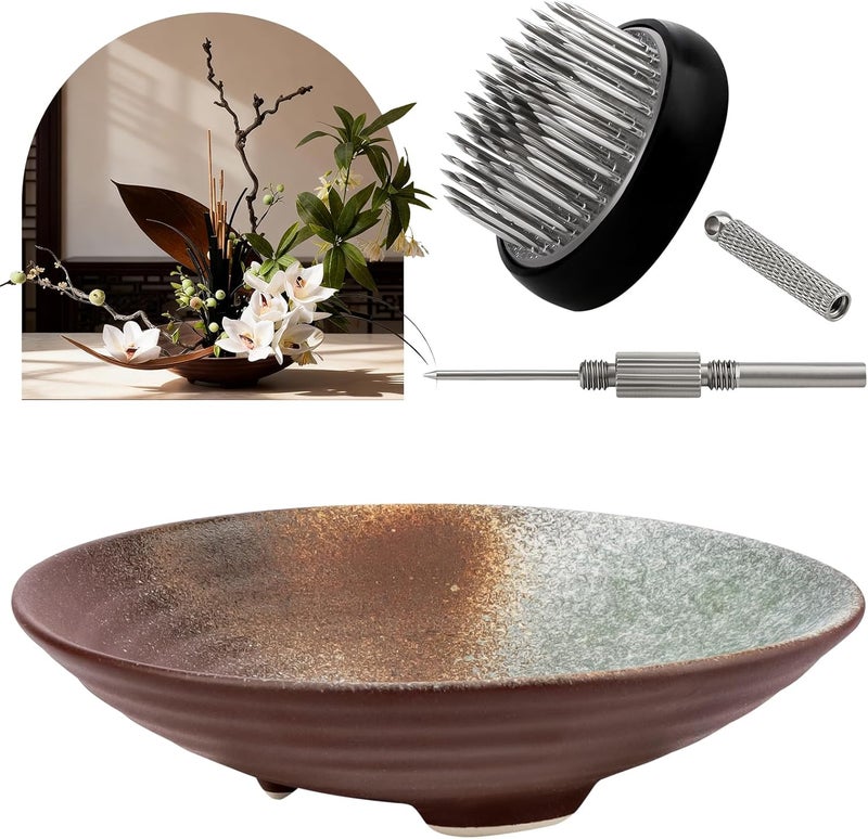 Meiwlong Japanese Ikebana Vase Kit 1.57 Inch Flower Frog Kenzan Ceramic Bowls for Flower Arrangement Supplies Mental Pin Frogs Decoration for Flowers Holder with Rubber Base Flower Fixed Tool - Image 1